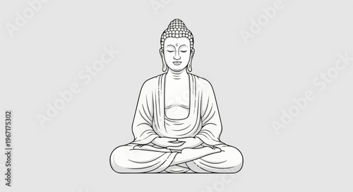 A simple, line-art depiction of the Buddha in meditation pose