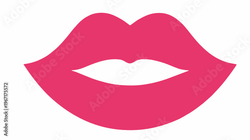 Bold pink lips icon with smooth curves and a white inner highlight. Simple vector mouth conveys beauty, makeup, femininity, flirtation and trendy social media aesthetic for modern branding.