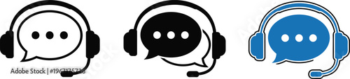 Headset with speech bubbles in various graphic styles with styles include line