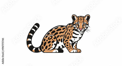 Stylized illustration of a spotted wild cat with a long tail