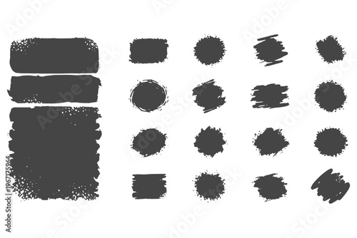 Chalk Texture Brush Icons, Distressed Grunge Stroke Vector Illustration Set