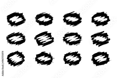 Chalk Grunge Brushes Icon Set, Hand Drawn Texture Strokes Vector Collection