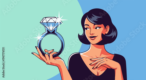 Woman displays sparkling diamond ring on her finger