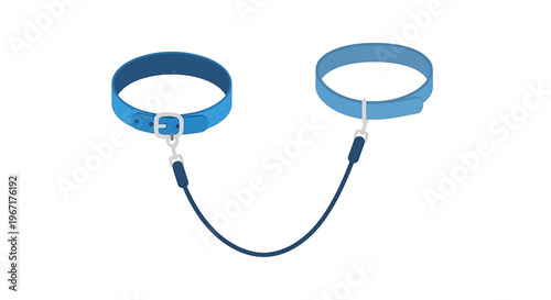 A pair of blue wrist cuffs connected by a cord on a white background