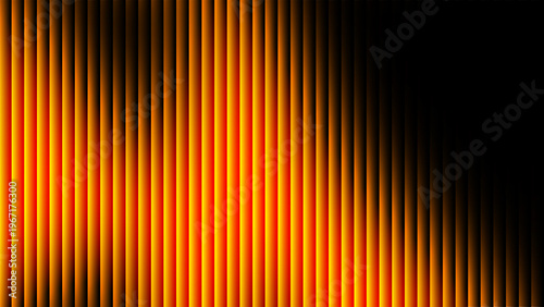 Abstract orange ribbed glass background with glowing vertical lines