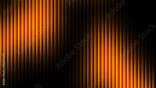 Abstract orange and black ribbed glass background with vertical light streaks