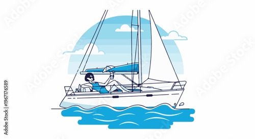Woman relaxing on sailboat, enjoying a summer day on blue waters