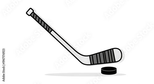 A minimalist vector graphic of a hockey stick and puck on a white background