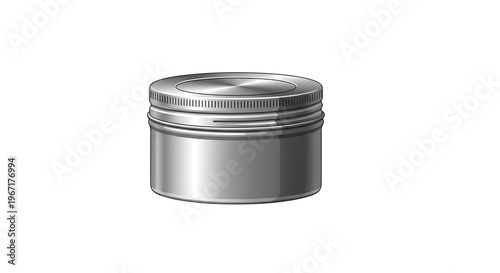 A sleek, modern silver tin can with a screw-on lid, perfect for packaging and storing various products.