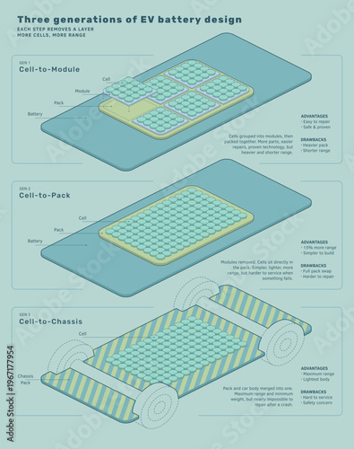 Three Generations of Electric Vehicle Battery Design Chart