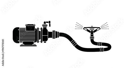 Electric Water Pump and Garden Irrigation Sprinkler System Silhouette Vector Illustration