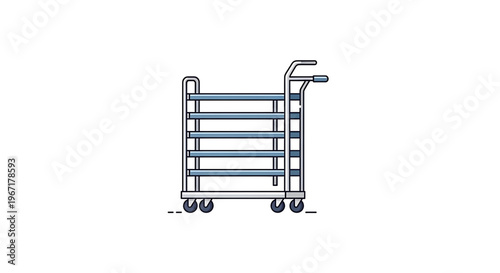 A minimalist illustration of a luggage cart with a sleek design and four wheels, perfect for airport or hotel use.