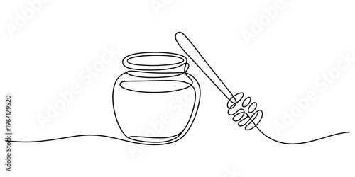 Continuous Line Drawing of Honey Pot and Dipper
