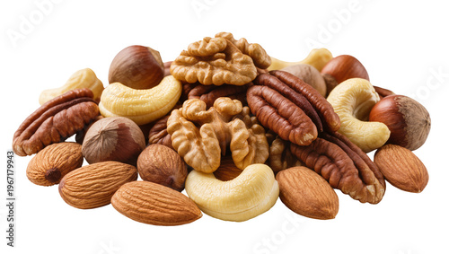 Принти на полотні Assorted mixed nuts including walnuts pecans cashews almonds and hazelnuts, isol