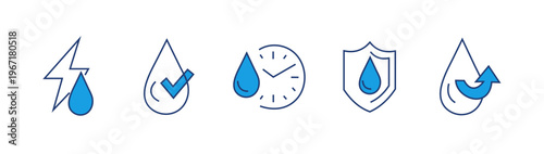 Water Quality and Purity Icons Set Droplet Safety Clean Vector
