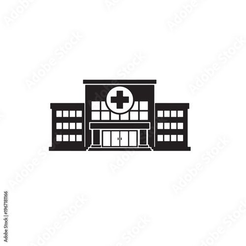 Flat Hospital Building Icon with Medical Cross for Healthcare Services