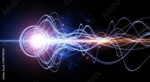 Vibrant neon light trails, glowing energy waves, abstract background, colorful swirling patterns