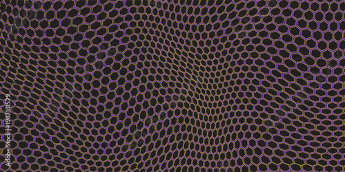 Dark purple technology hexagonal vector background. Pink bright energy flashes under hexagon in dark technology modern futuristic background vector illustration.