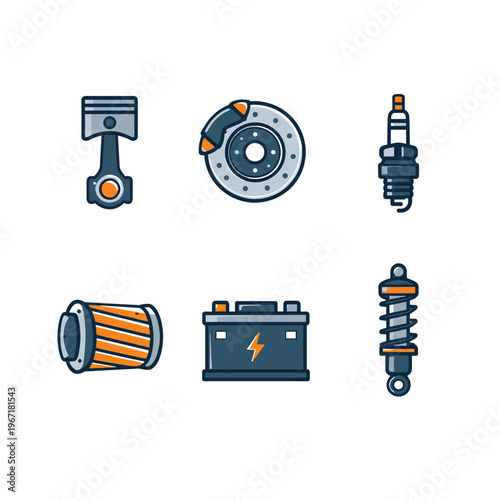 Engine components and maintenance icon set