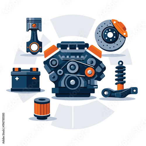 Automotive engine components illustration bundle