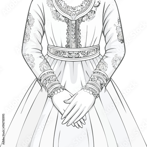 Elegant dress illustration showing fine details and detailed embellishments