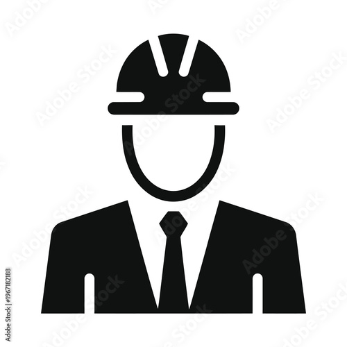 Vector silhouette of a man wearing a suit and tie with a hard hat