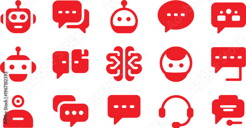 Collection of robot and chat bubble icons for technology communication design