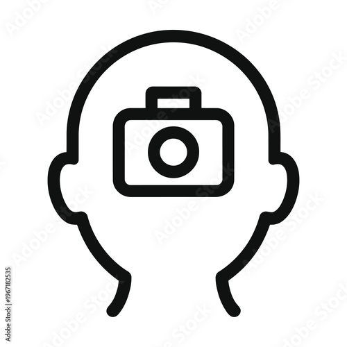 Vector icon of a human head with a camera symbol in the center