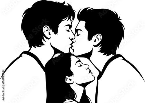 Forehead Kiss Silhouette Protection Affection Romantic Couple Care Black Vector