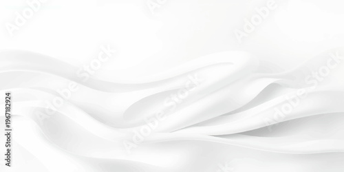 Luxurious white silk and satin fabric background featuring smooth flowing waves and a soft cream textile texture with shiny curves for an elegant abstract wallpaper design