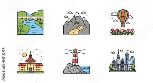 Colorful City Buildings and Landmarks.