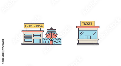 Ticket booths for transportation and events.