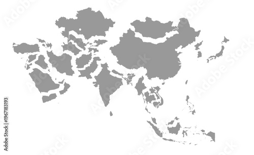 Fotografie Asia map vector disjoint exploded puzzle ghost soft grey minimal standard mercat
