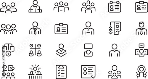 Collection of diverse icons representing people business activities and documents