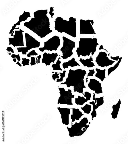 Foto Africa map vector disjoint exploded puzzle stark void black solid filled standar