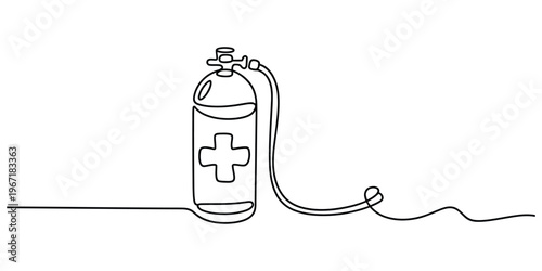 Continuous One Line Drawing of Medical Oxygen Tank