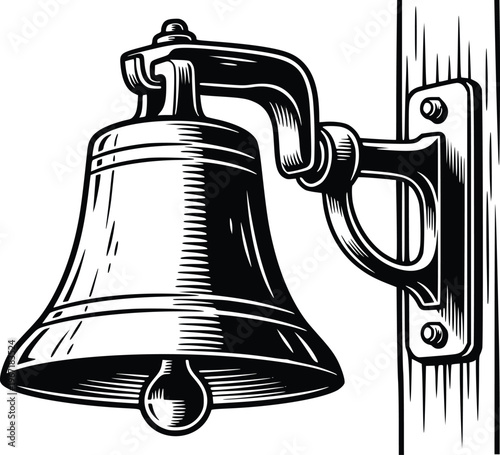 Vintage Hand Drawn Door Bell Vector in Bold Black and White Engraving Style