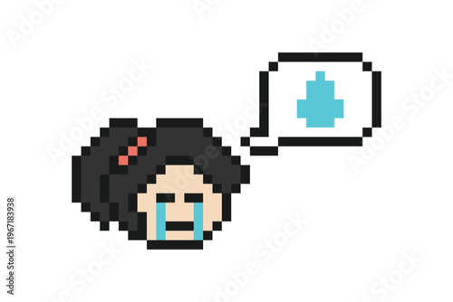 Cartoon woman girl cry sad stress tired with unhappy,depressed,sick,8 bit,problem.