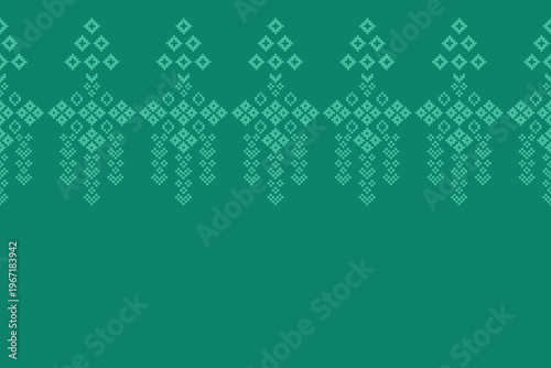 Foto Green background colorful cross stitch with ethnic pattern embroidery,fabric,tribal,abstract