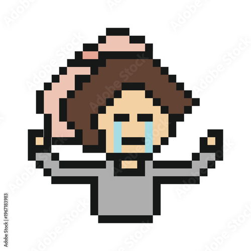Cartoon woman girl cry sad stress tired with unhappy,depressed,sick,8 bit,problem.
