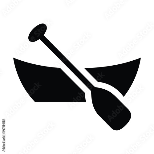 Simple vector icon of a kayak paddle crossed over a minimalist kayak boat design