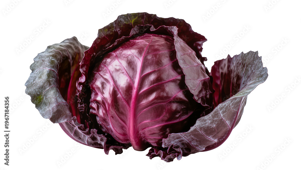 Obraz premium Fresh red cabbage with vibrant purple leaves, isolated on transparent background