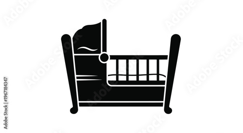 Black silhouette of a classic baby crib simple design silhouette