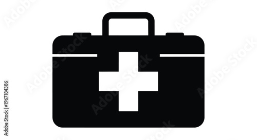 A black medical case with a white cross a striking silhouette