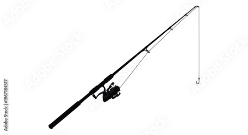 A detailed black silhouette of a fishing rod and reel angling equipment silhouette