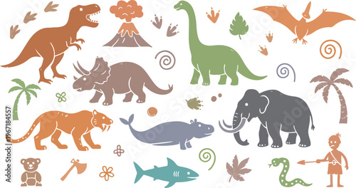 prehistoric animals and plants illustrations