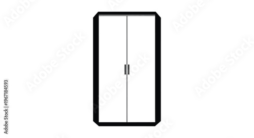 Simple black and white illustration of a wardrobe with two doors silhouette