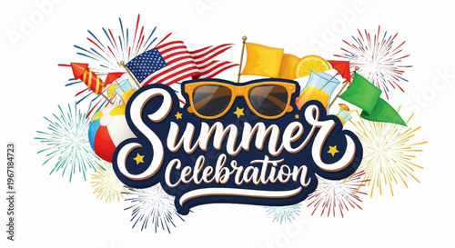 Summer celebration vector graphic, colorful party illustration, festive holiday design, seasonal icon