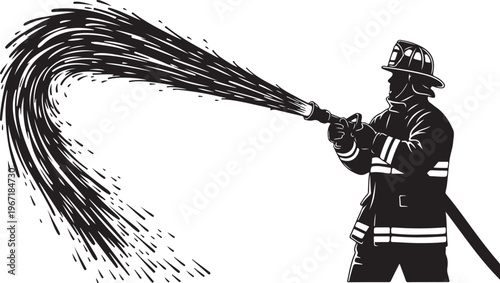 Firefighter spraying water from hose fireman