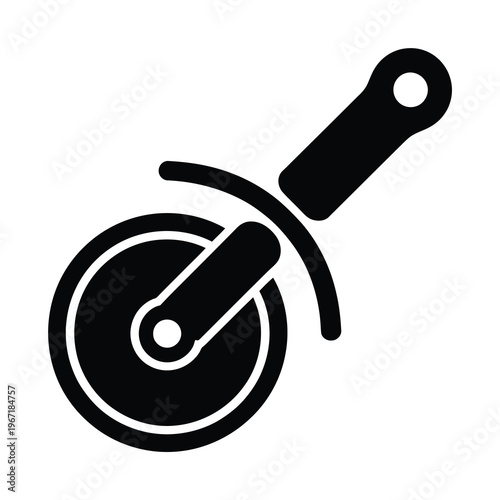 Vector wheel icon with a handle is shown in black on a white background